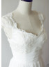 Ivory Lace Chiffon Pearl Buttons Back Flowing Wedding Dress